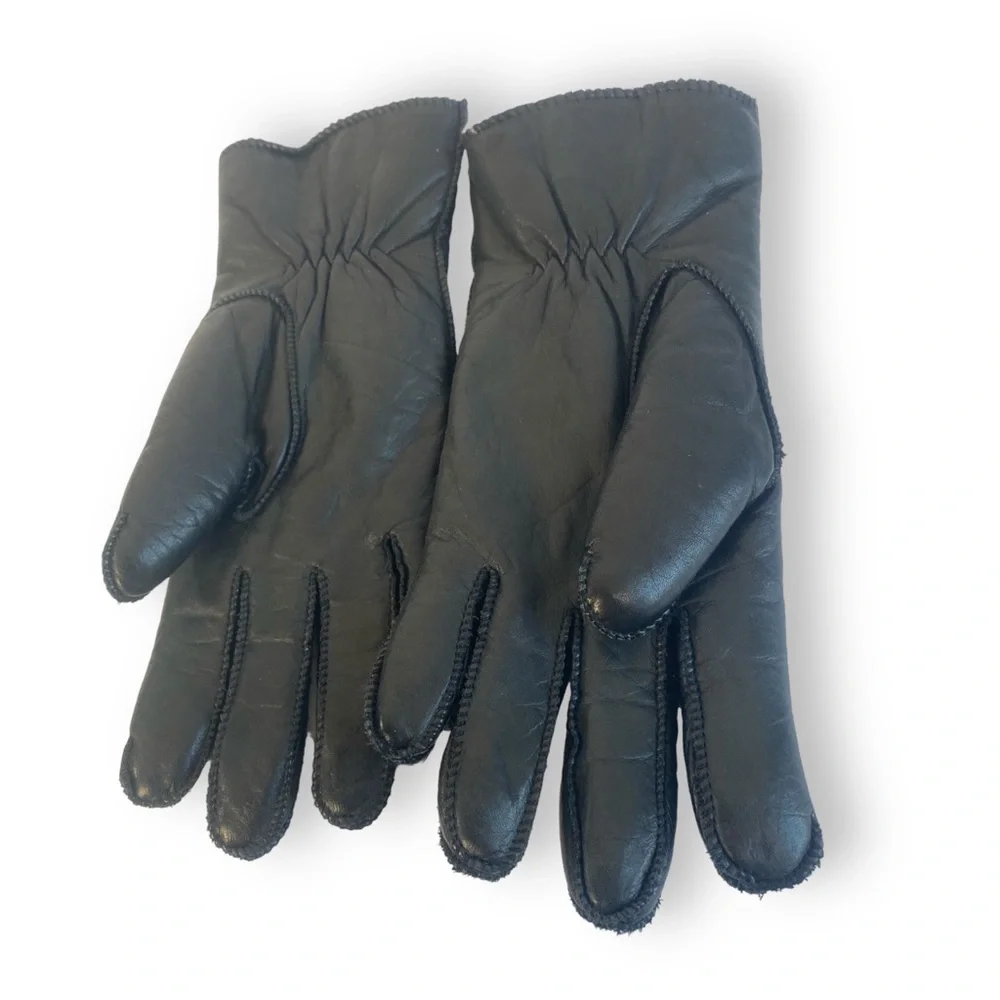 Vintage Black Leather Gloves‎ Warm Lined Winter Dress Size Medium Unisex 0184